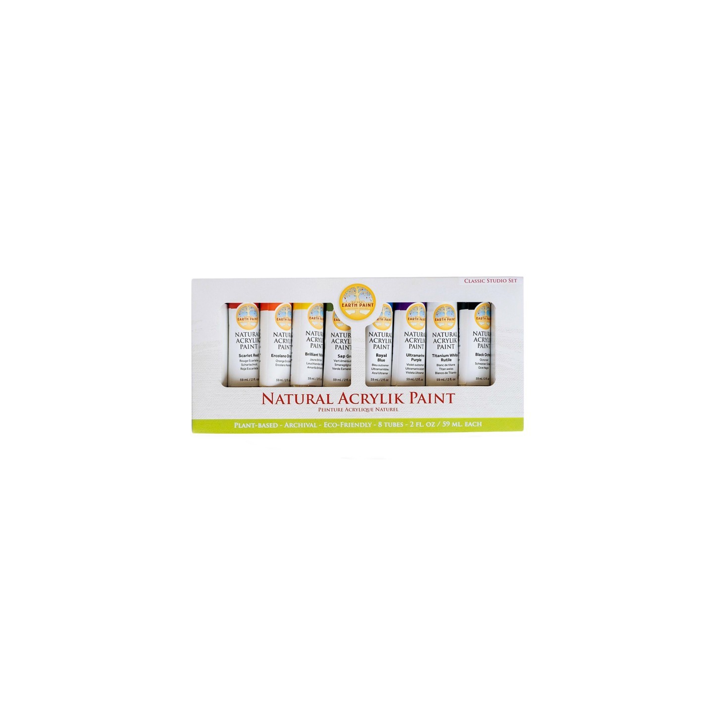Natural Earth Paint Natural Acrylik Paint, Heavy Body, Classic Studio Colors, 2 oz, Set of 8