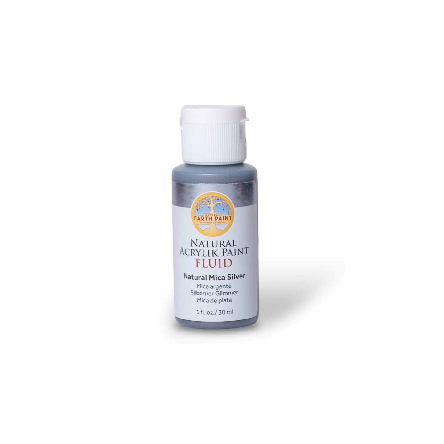 Natural Earth Paint Natural Fluid Acrylik Paint, 1 oz, Silver Mica