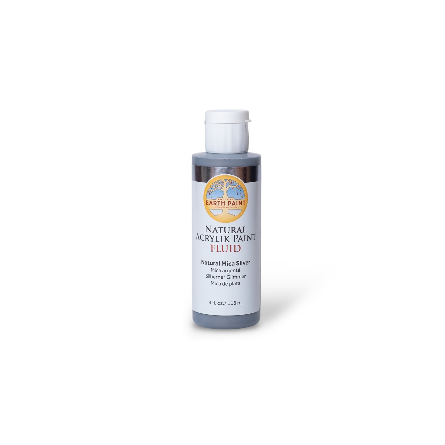Natural Earth Paint Natural Fluid Acrylik Paint, 4 oz, Silver Mica