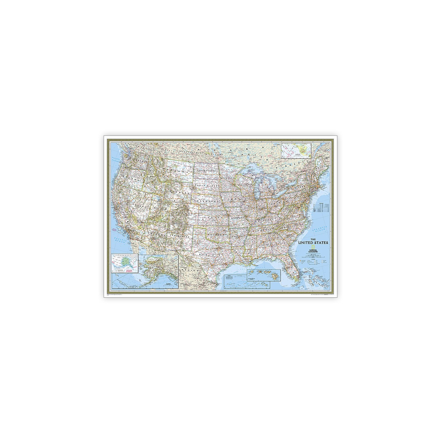 National Geographic United States Classic Map, Enlarged and Laminated, 69.25" x 48"
