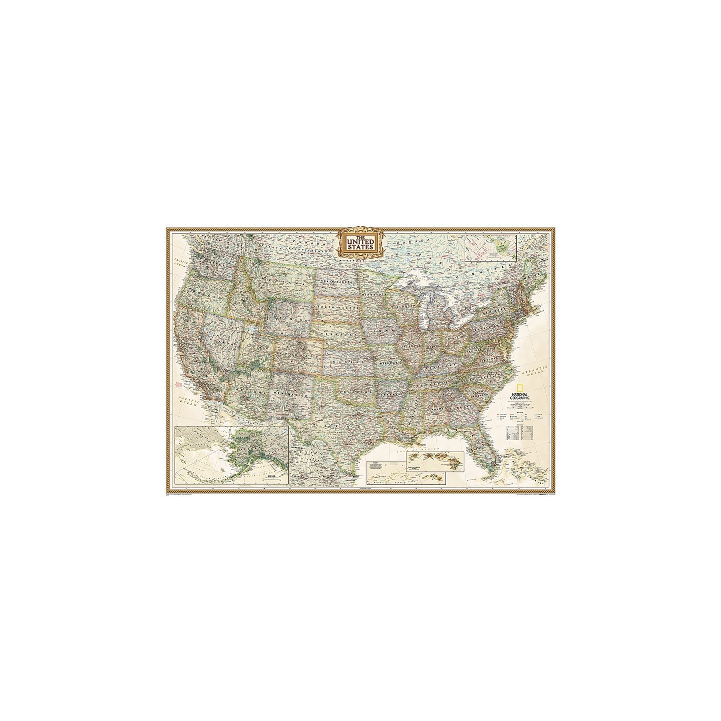 National Geographic United States Executive Map, Enlarged and Laminated, 69.25" x 48"