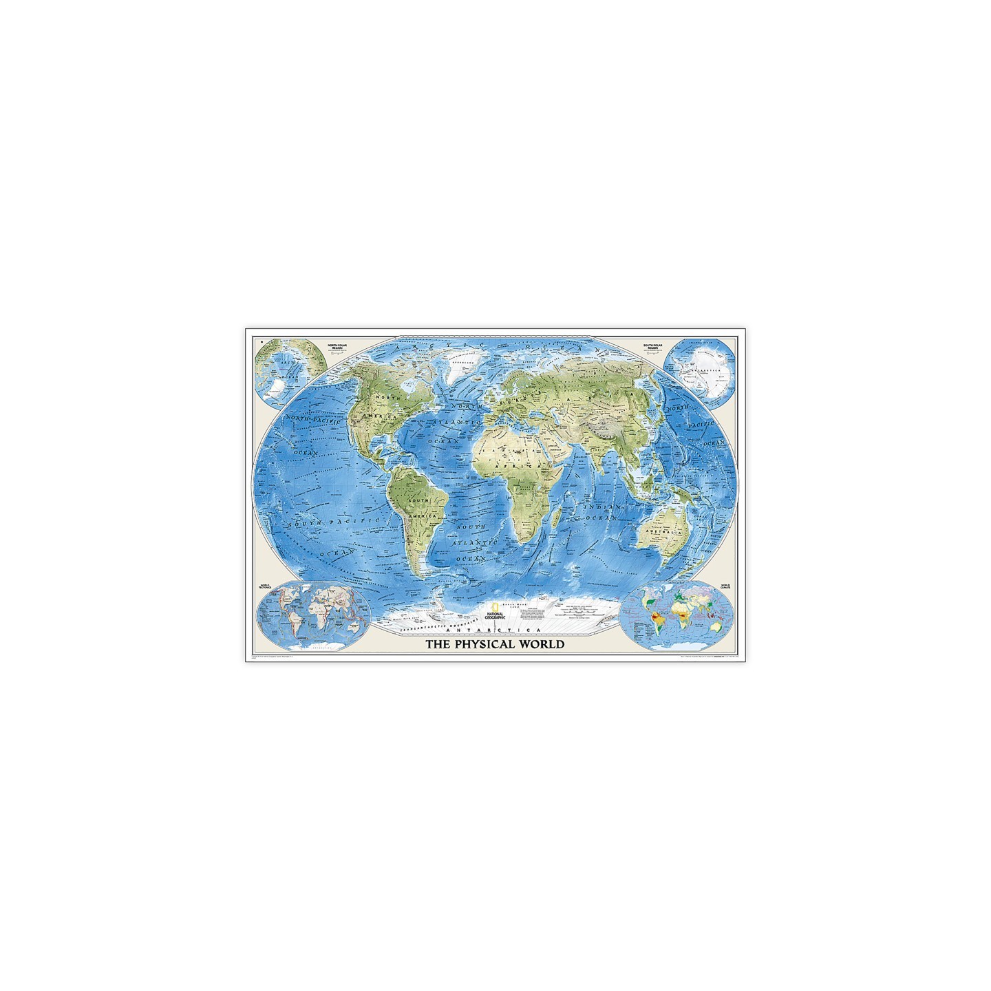 National Geographic World Physical Map, Laminated, 45.75" x 30.5"