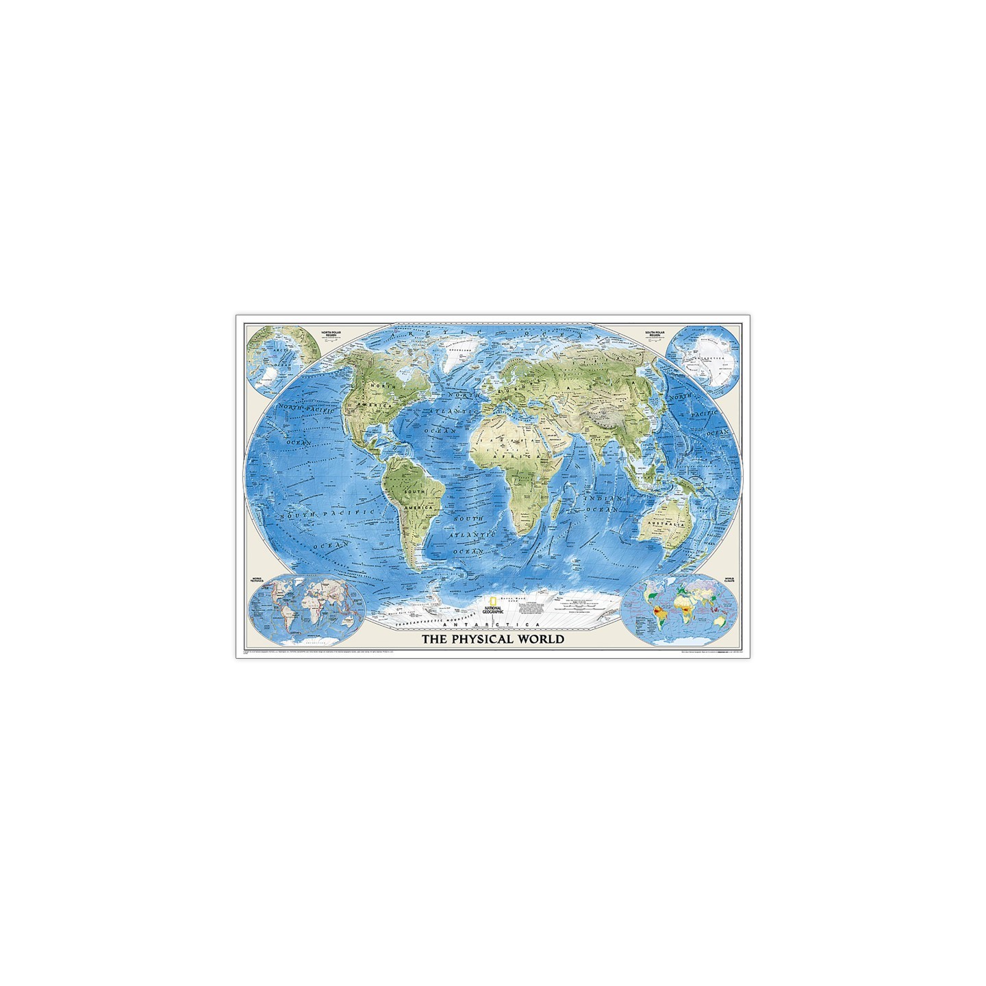 National Geographic World Physical Map, Enlarged and Laminated, 69.25" x 46.25"