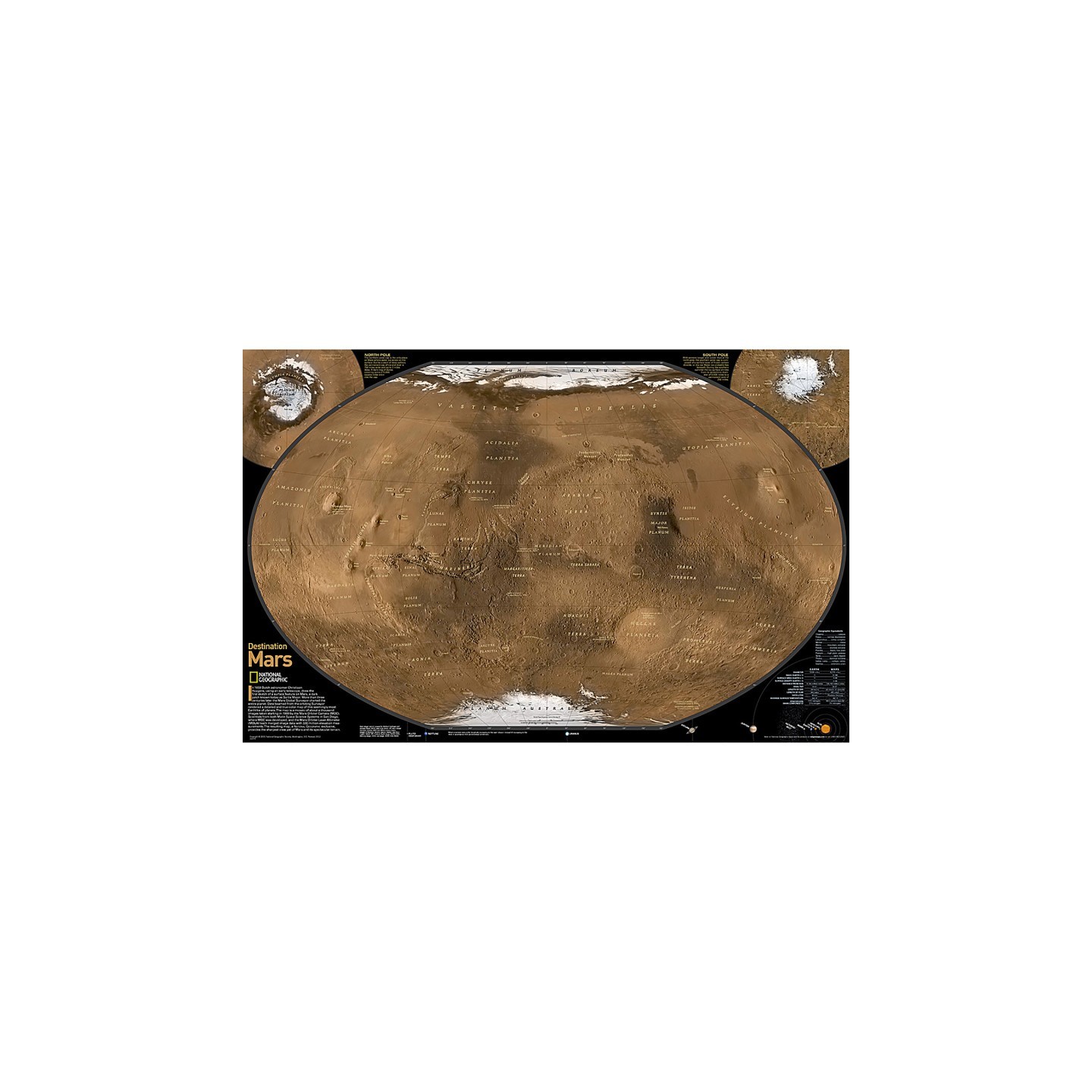 National Geographic Destination Mars: 2-Sided Map, Laminated, 31.25" x 20.25"