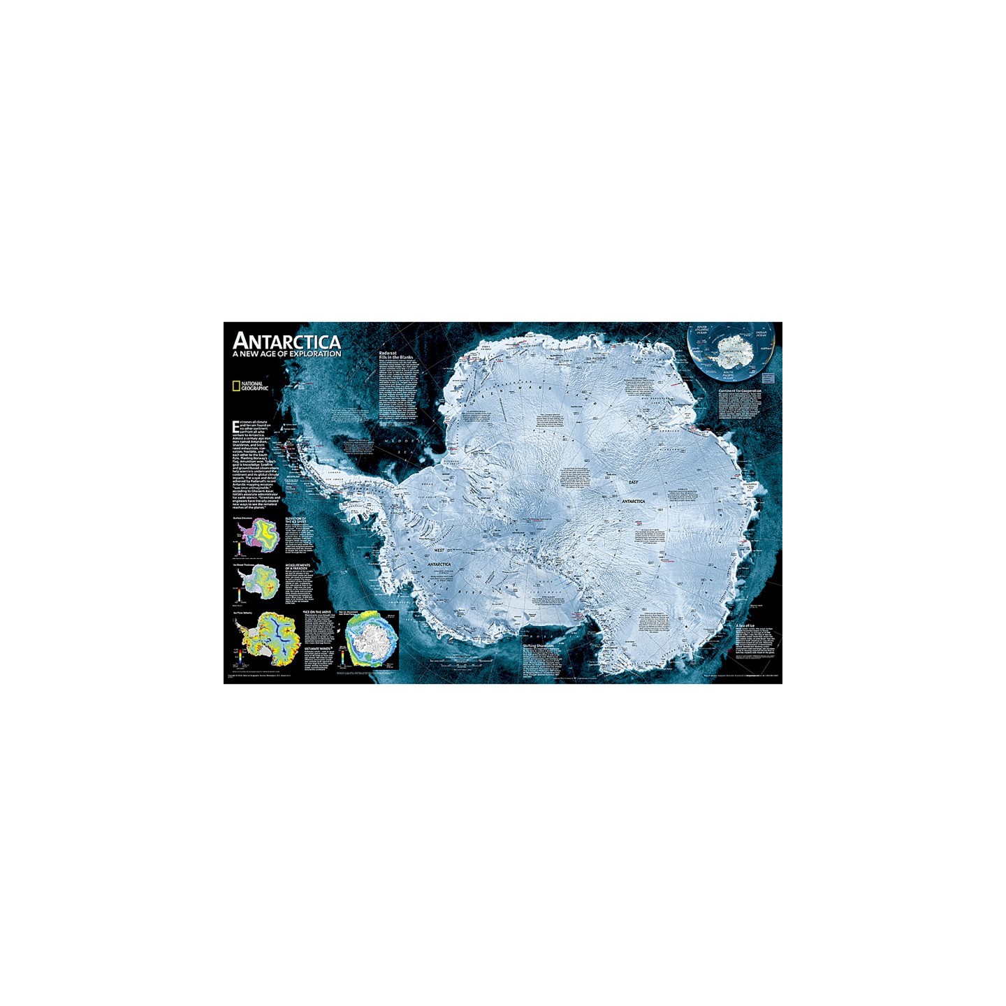 National Geographic Antarctica Satellite Map, Laminated, 31.25" x 20.25"