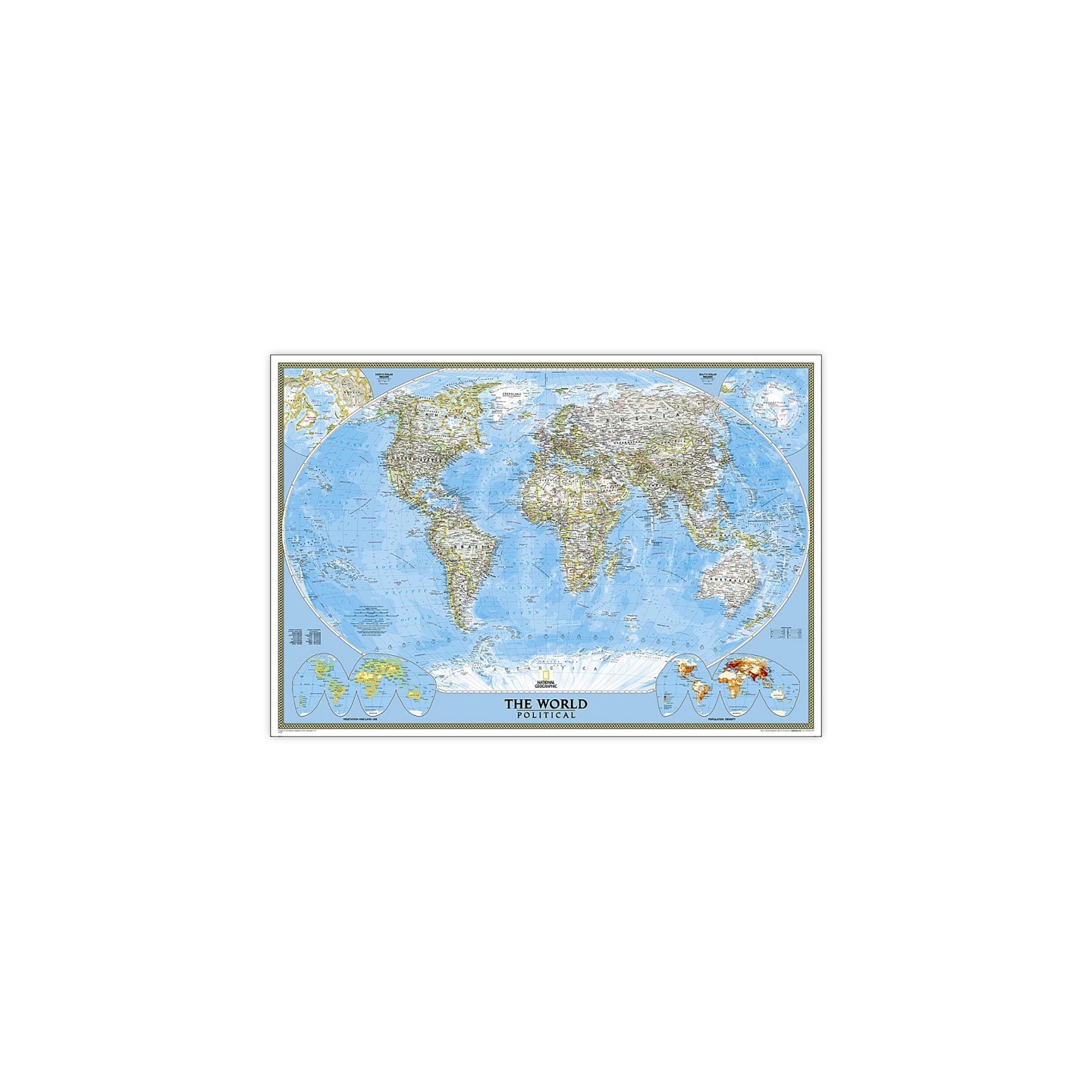National Geographic World Classic Map, Enlarged and Laminated, 69.25" x 48"