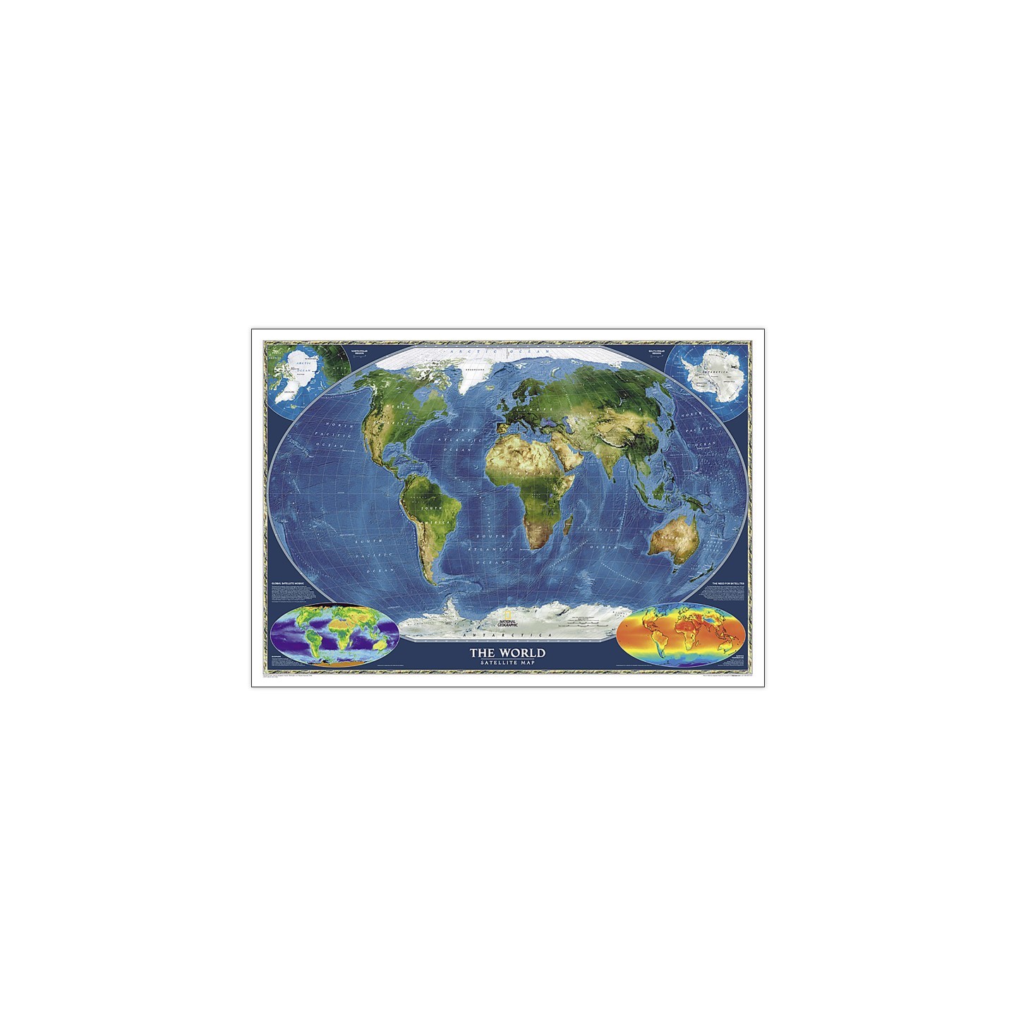 National Geographic World Satellite Map, Laminated, 43.5" x 30.5"