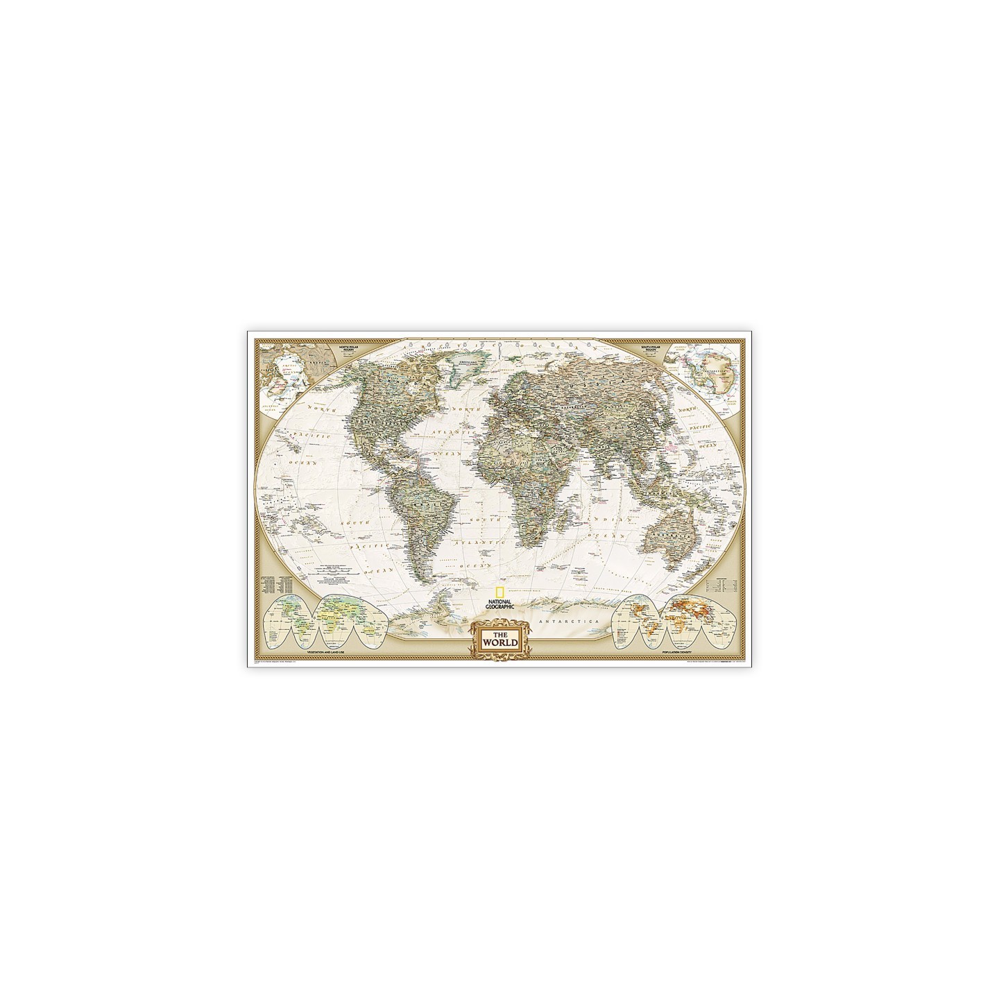 National Geographic World Executive Map, Poster Size and Laminated, 36" x 24"
