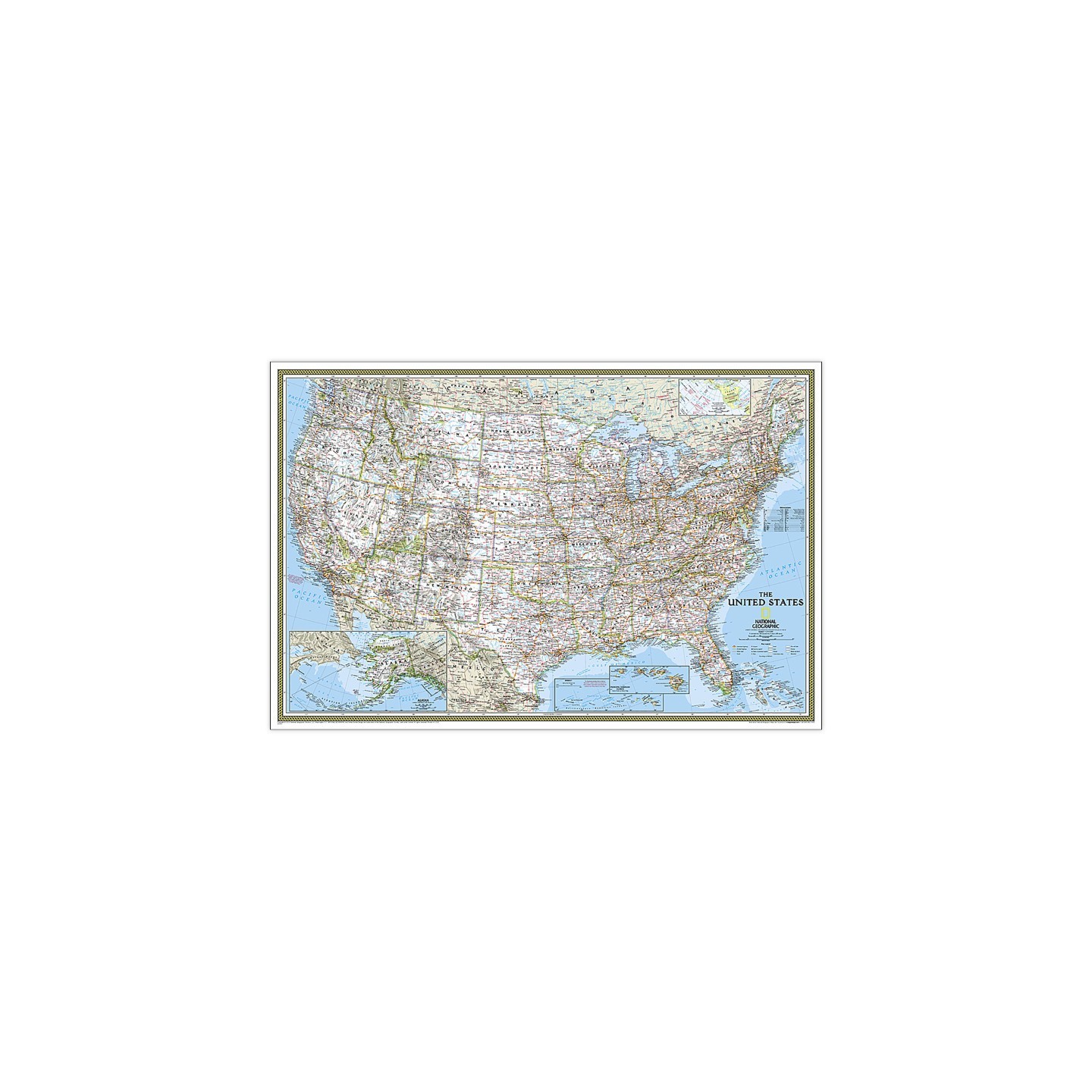 National Geographic United States Classic Map, Poster Size and Laminated, 36" x 24"