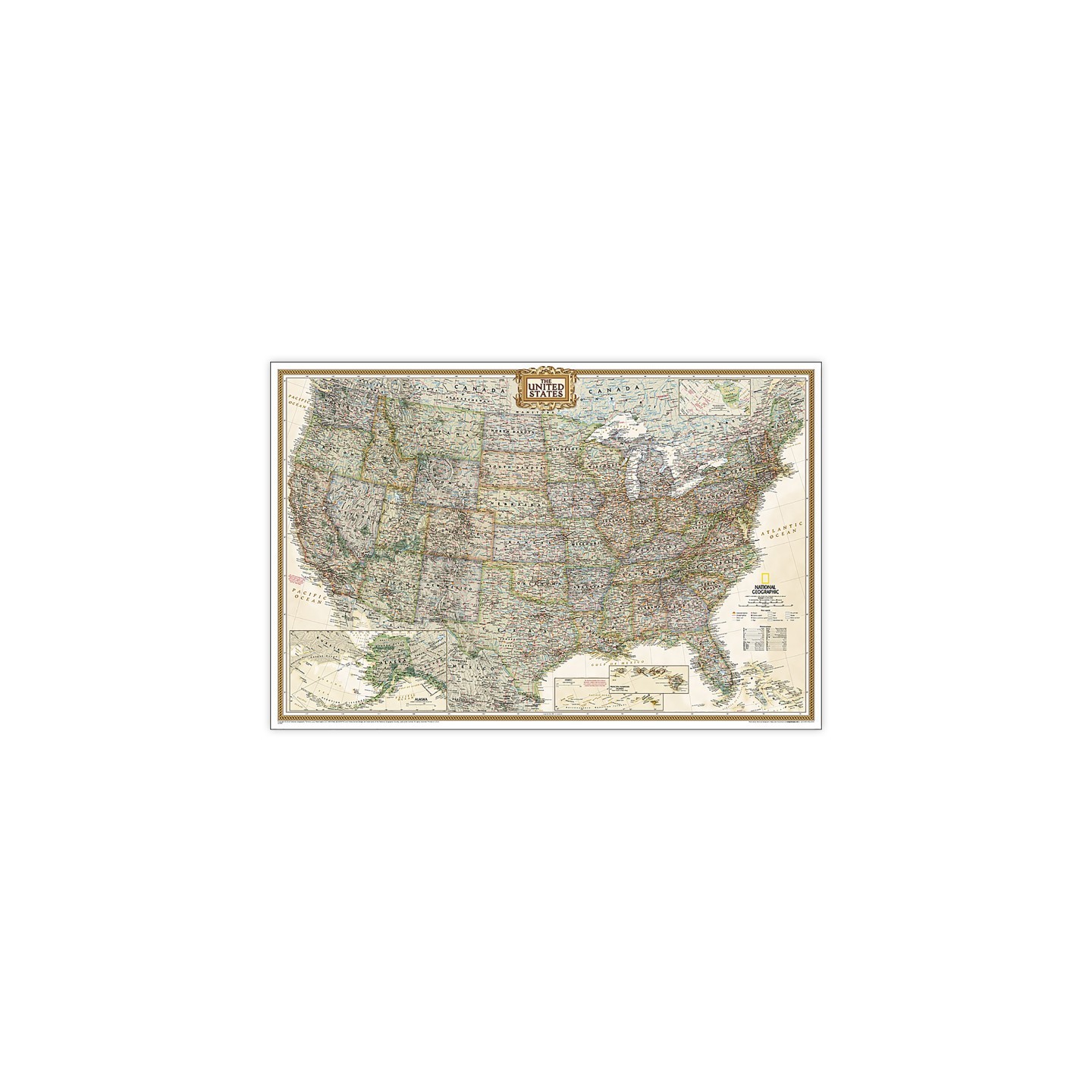 National Geographic United States Executive Map, Poster Size and Laminated, 36" x 24"