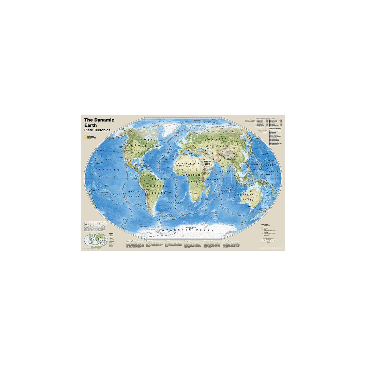 National Geographic The Dynamic Earth, Plate Tectonics Map, Laminated, 36" x 24"