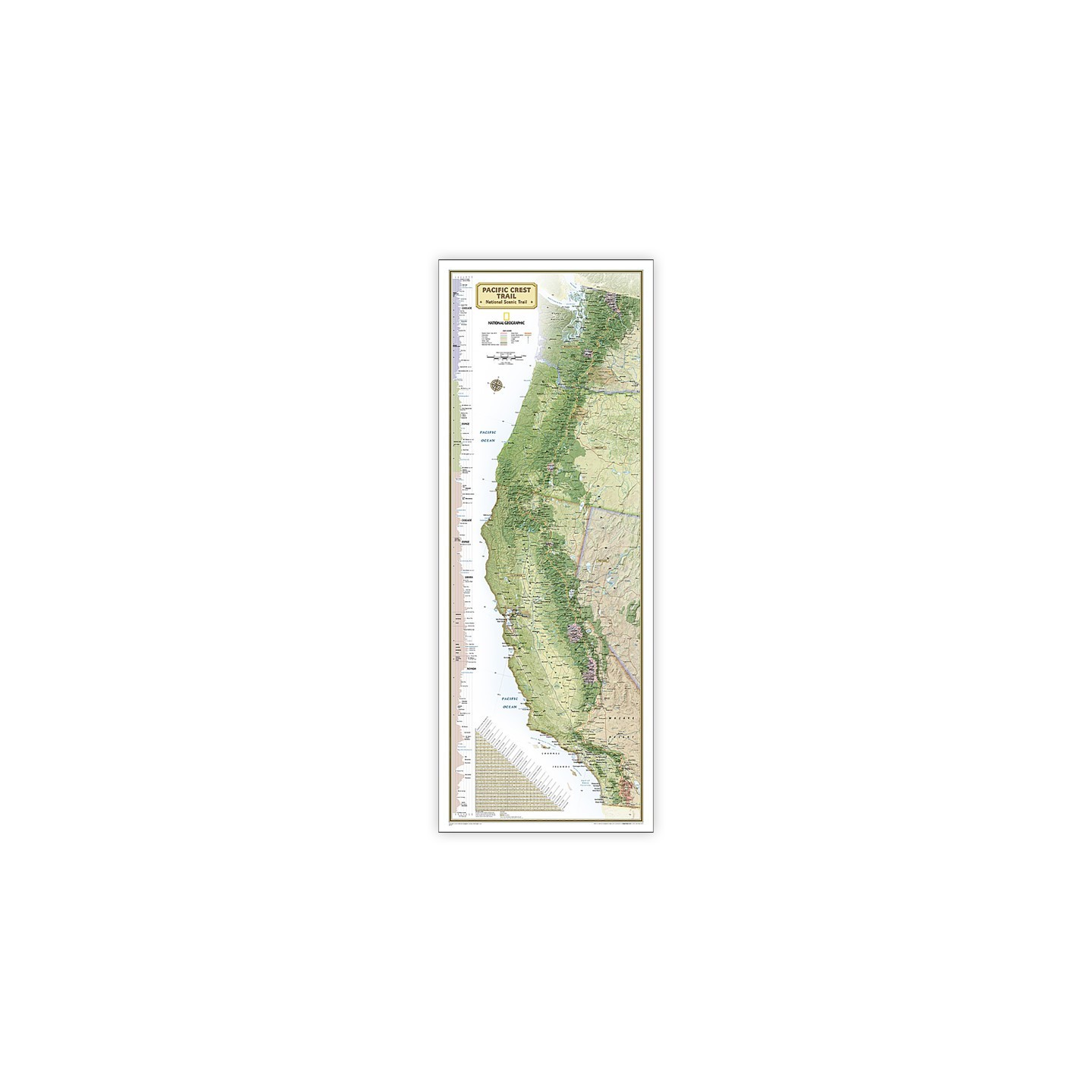 National Geographic Pacific Crest Trail Map, In Gift Box, 18" x 48"