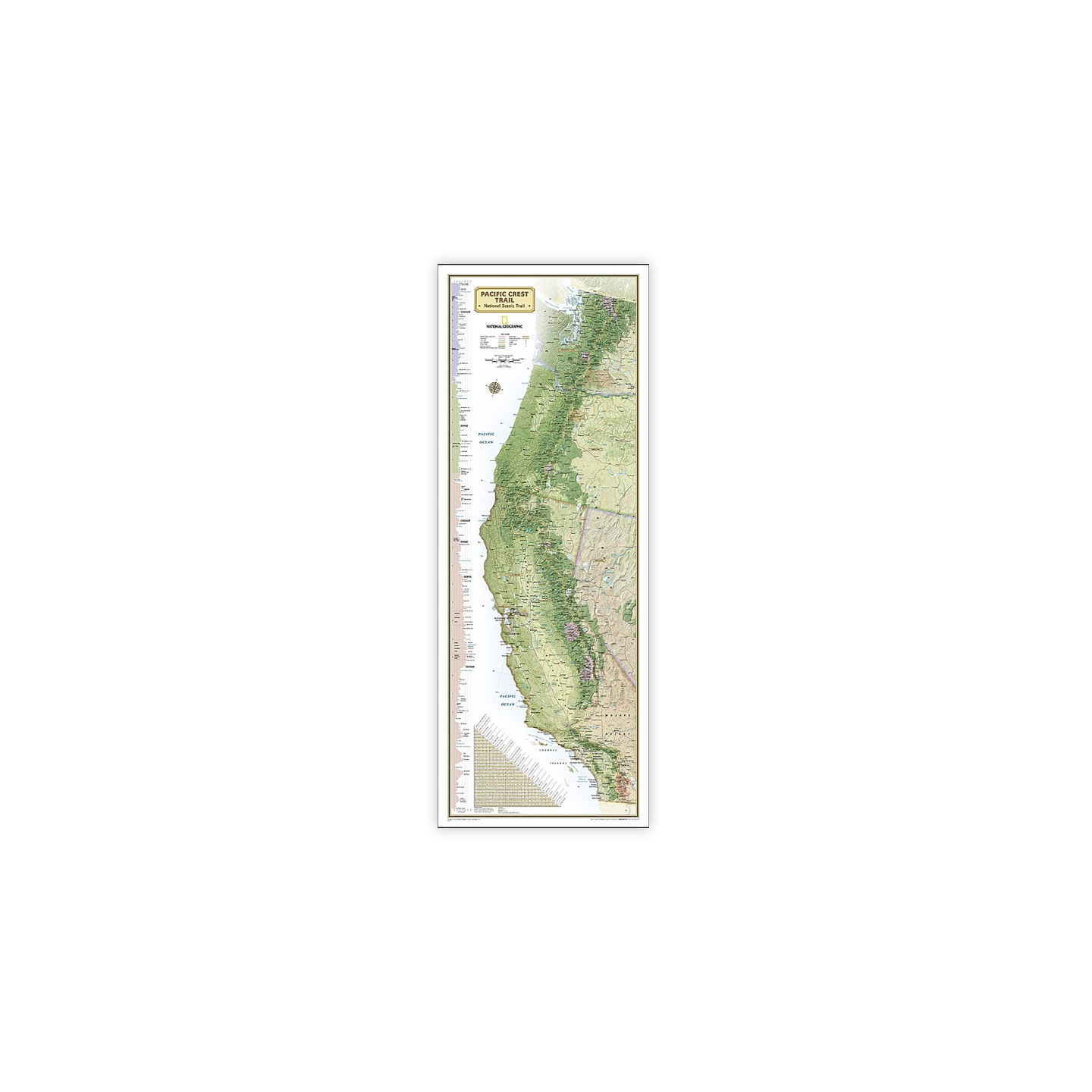 National Geographic Pacific Crest Trail Map, Laminated, 18" x 48"