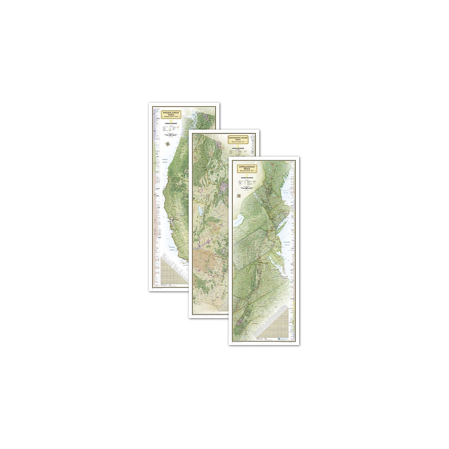 National Geographic Triple Crown of Hiking Map, In Gift Box, 18 x 48"