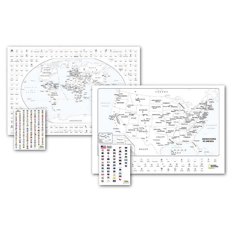 National Geographic World and United States Coloring, Map Pack Bundle, 36" x 24"