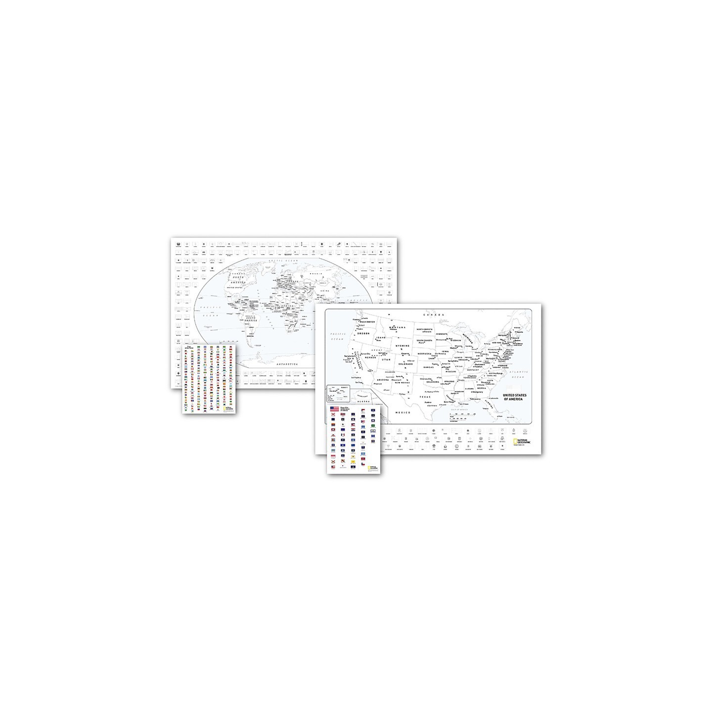 National Geographic World and United States Coloring, Map Pack Bundle, 36" x 24"