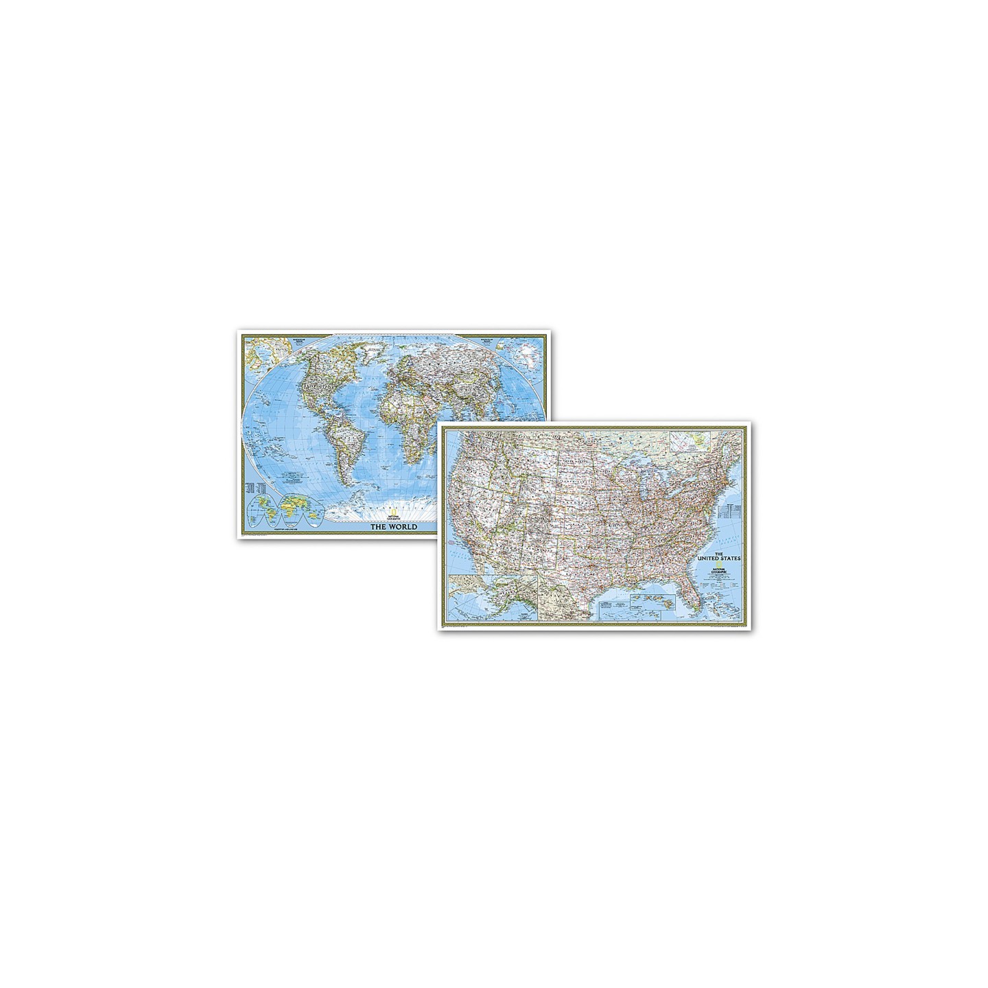 National Geographic World and United States Classic, Poster Size, Map Pack Bundle, 36" x 24"