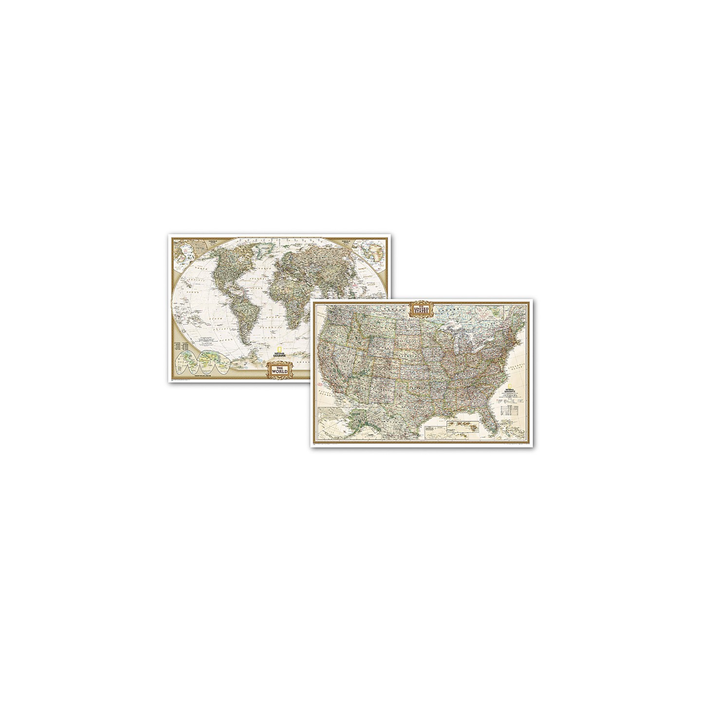 National Geographic World and United States Executive, Poster Size, Map Pack Bundle, 36" x 24"