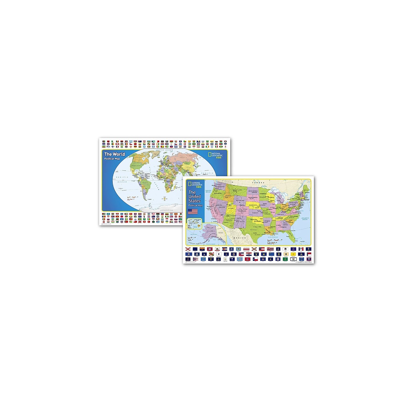 National Geographic World and United States for Kids, Poster Size, Map Pack Bundle, 36" x 24"