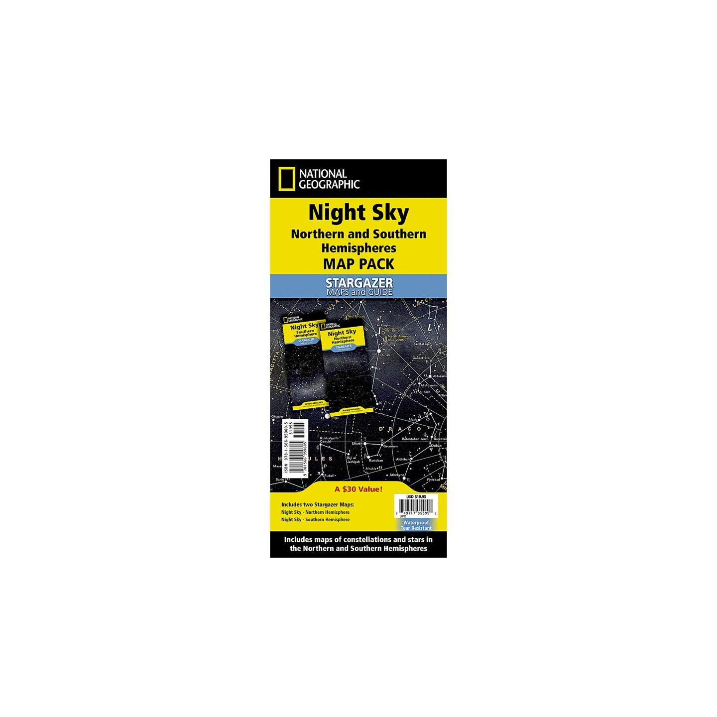 National Geographic Night Sky, Stargazer folded Map Pack Bundle, Folded: 4.25" x 9.25" ; Flat: 25.25" x 18.5"