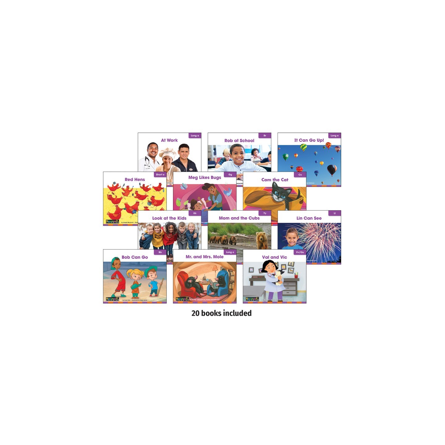 Newmark Learning Decodable Readers Grade K Consonants and Short Vowels (u, e), 20 Books