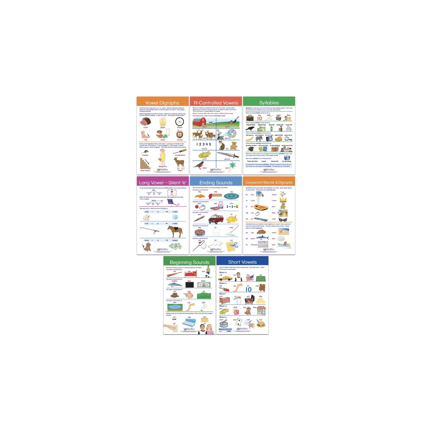 NewPath Learning Decoding & Phonics Bulletin Board Charts, Set of 8