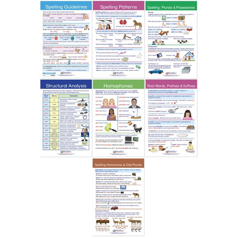 NewPath Learning Spelling Rules Bulletin Board Chart Set - Set of 7