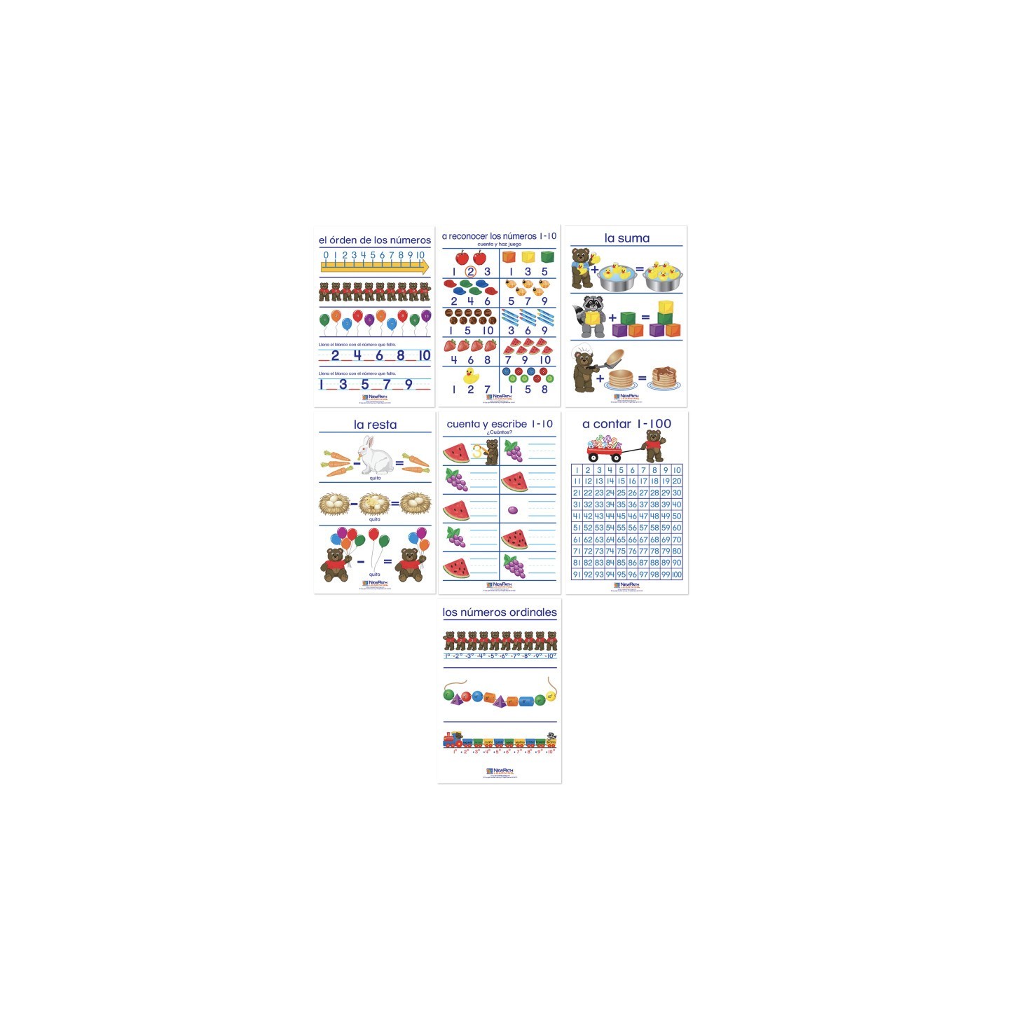 NewPath Learning Number Sense Bulletin Board Charts, Set of 7, Spanish Edition