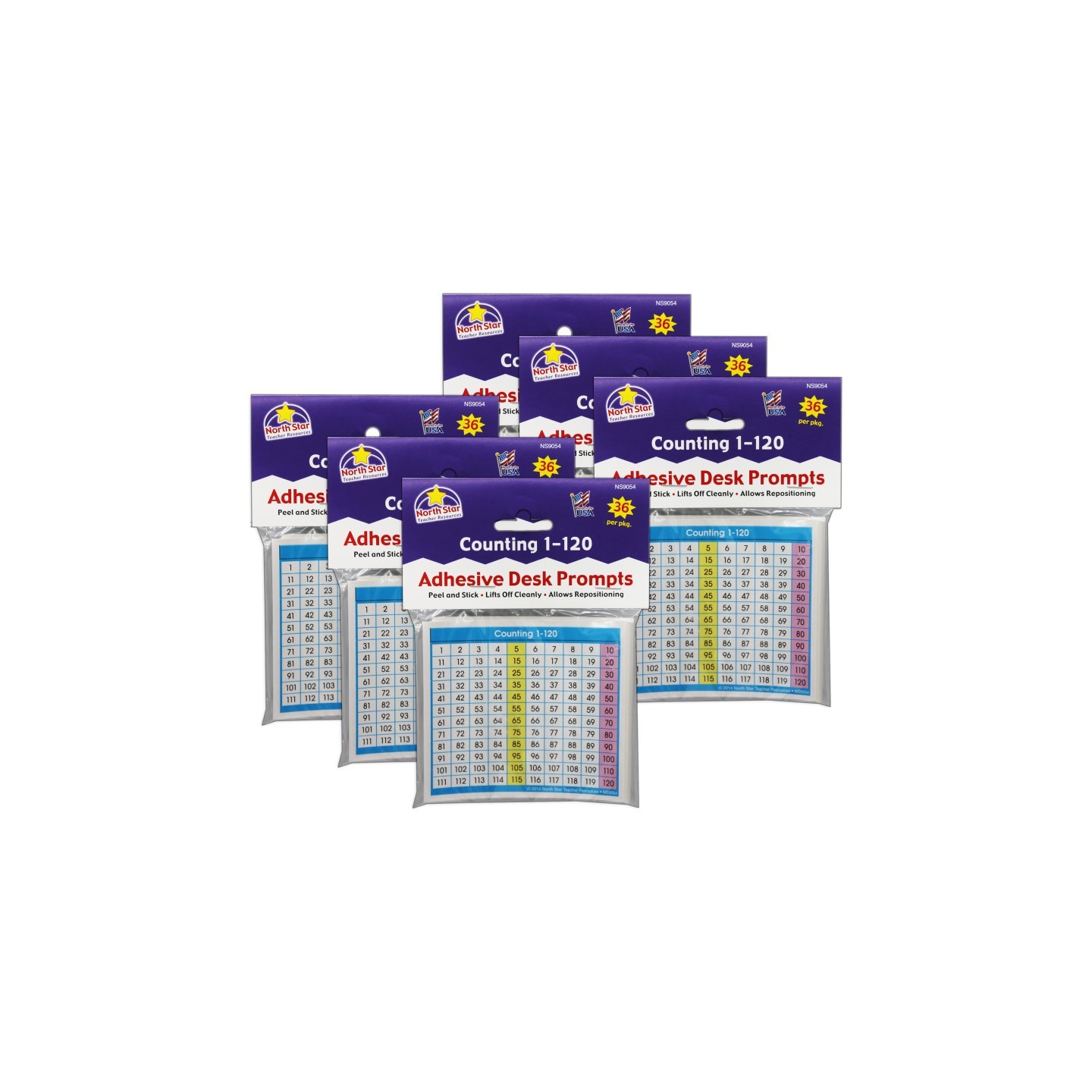 North Star Teacher Resources Adhesive Counting 1-120 Desk Prompts, 36 Per Pack, 6 Packs