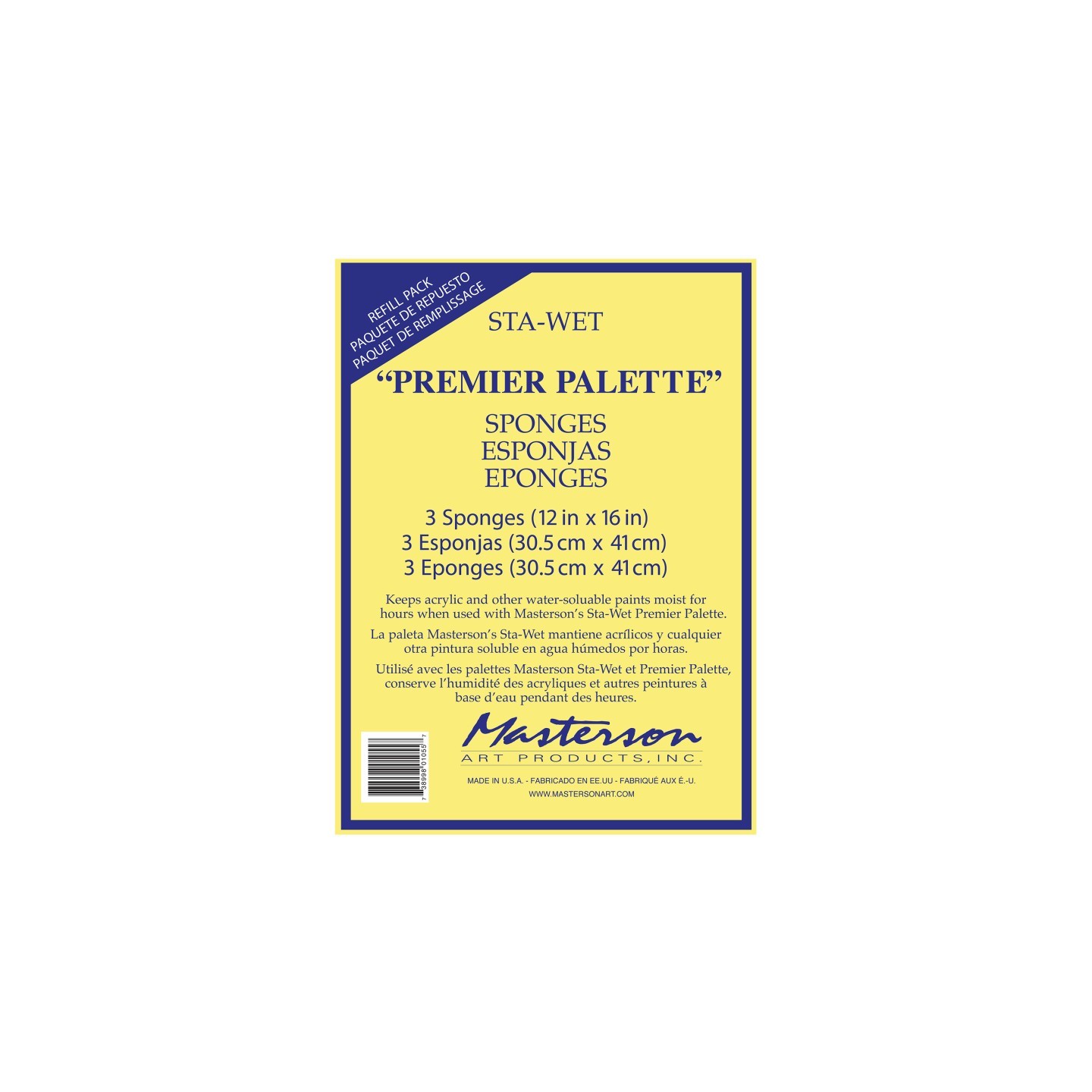 Masterson Art Products Sta-Wet® Sponge Refill Pack, 12 x 16 in, Set of 3