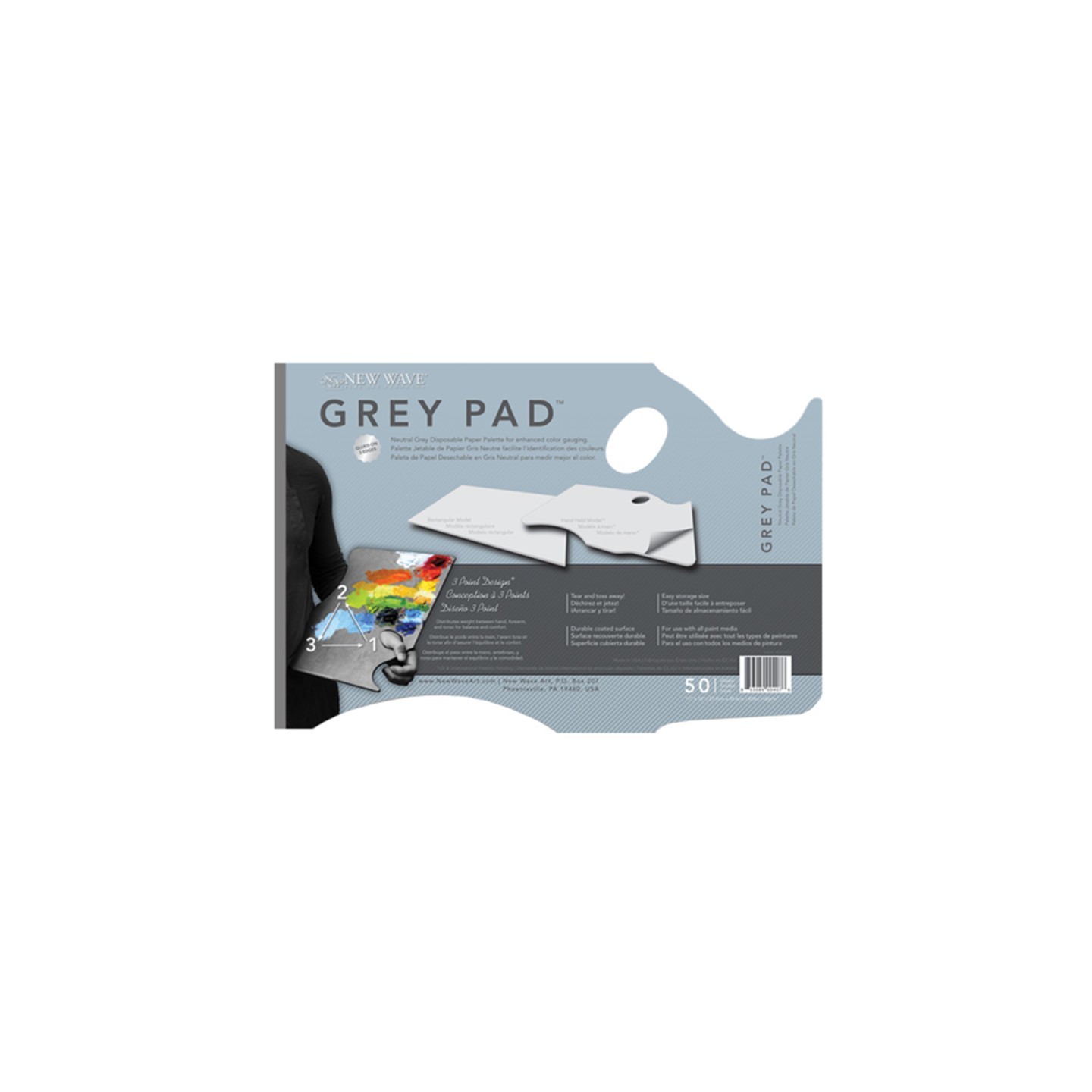 New Wave Art Grey Pad® Ergonomic Hand Held Paper Palette, 11x16 in, 50 Sheets