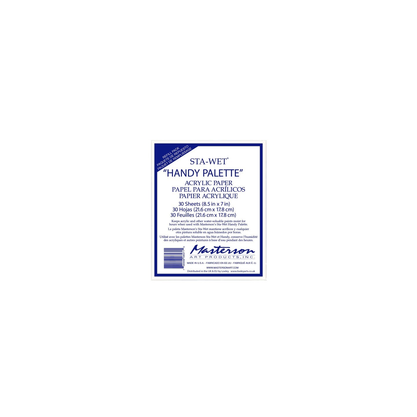 Masterson Art Products Sta-Wet® Handy Palette Acrylic Paper Refills, White, 8.5x7 in, 30 Sheets