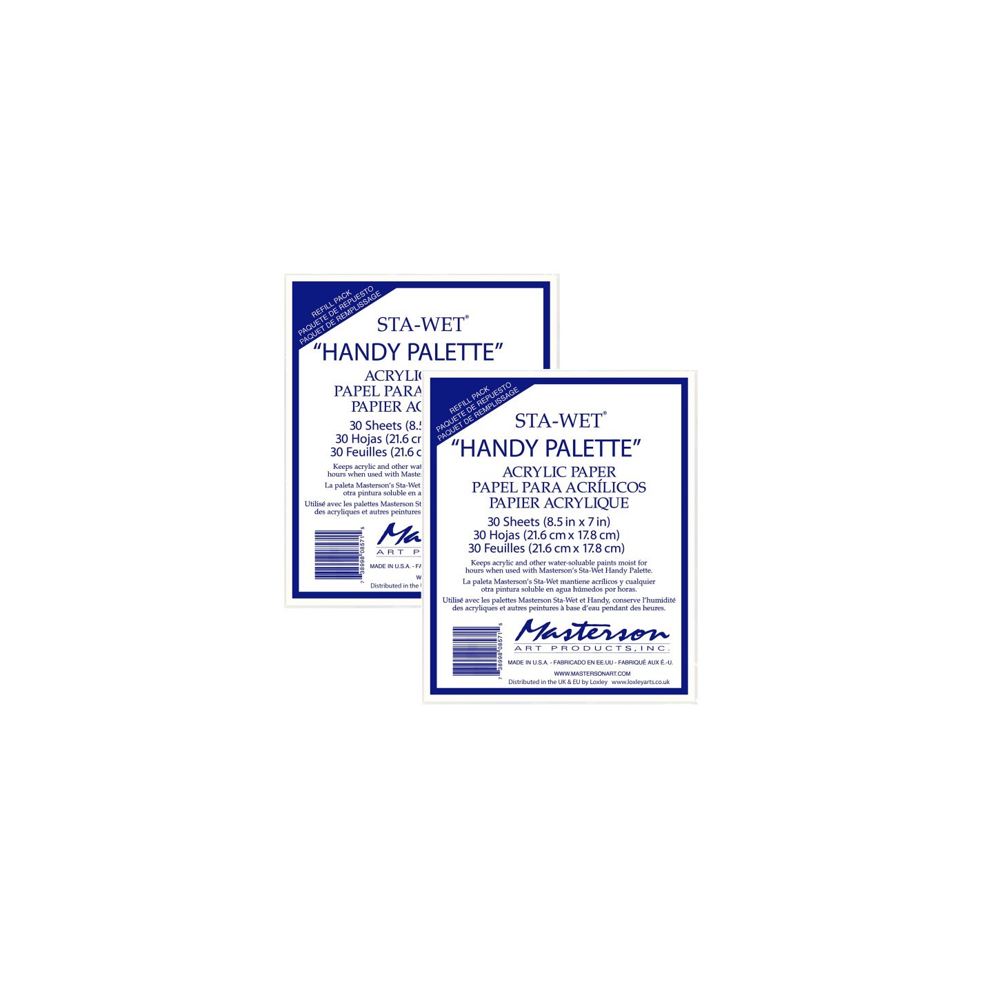 Masterson Art Products Sta-Wet® Handy Palette Acrylic Paper Refills, White, 8.5x7 in, 30 Sheets Per Pack, 2 Packs