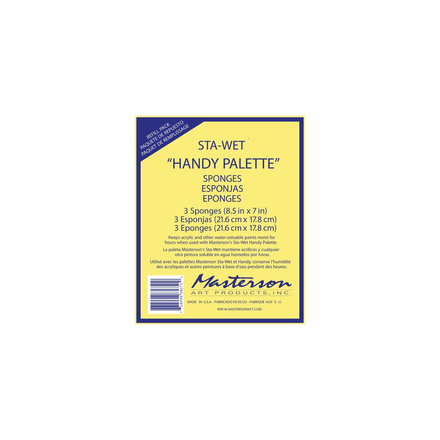 Masterson Art Products Sta-Wet® Handy Palette Sponge Refills, 8.5x7 in, Set of 3