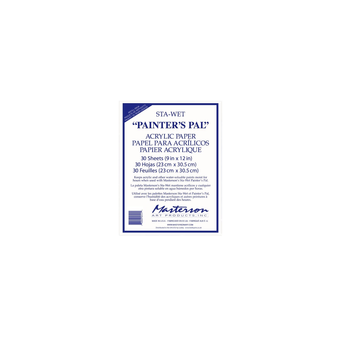 Masterson Art Products Sta-Wet® Painter's Pal Acrylic Paper Refill, White, 9x12 in, 30 Sheets