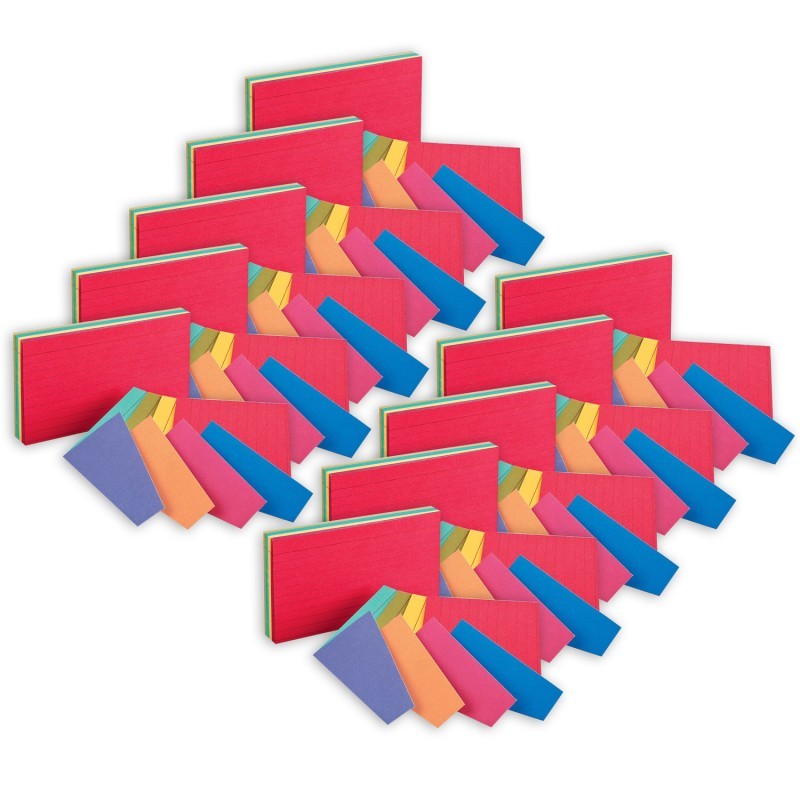 Oxford® Two-Tone Index Cards, 3" x 5", Assorted Colors, 100 Per Pack, 10 Packs