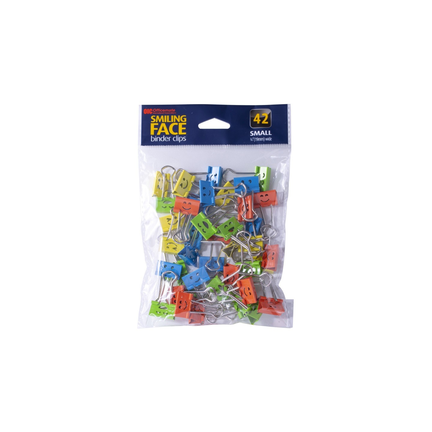 Officemate® Smiling Face Binder Clips, Small, Assorted Colors, Pack of 42