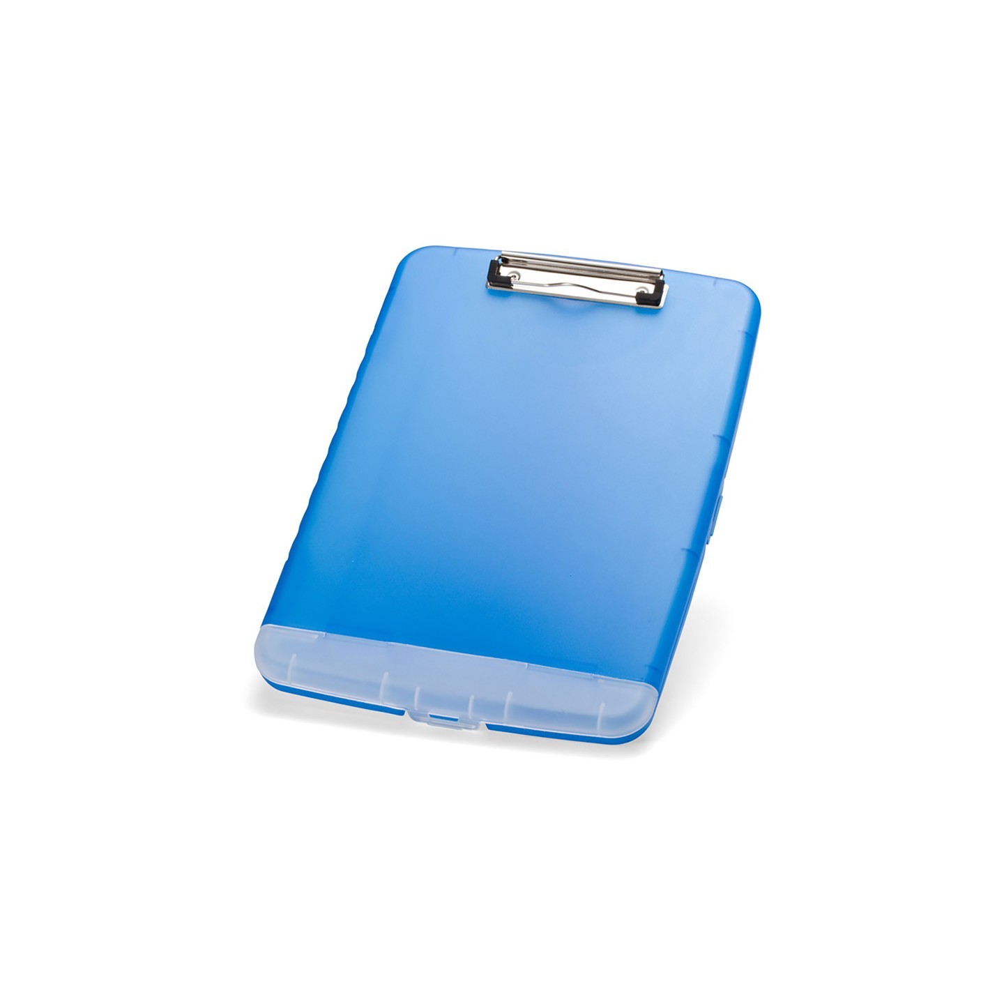 Officemate® Slim Clipboard Storage Box, Low Profile Clip & Storage Compartment, Blue