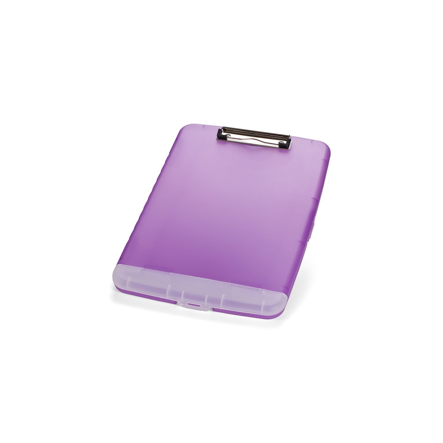 Officemate® Slim Clipboard Storage Box, Low Profile Clip & Storage Compartment, Purple