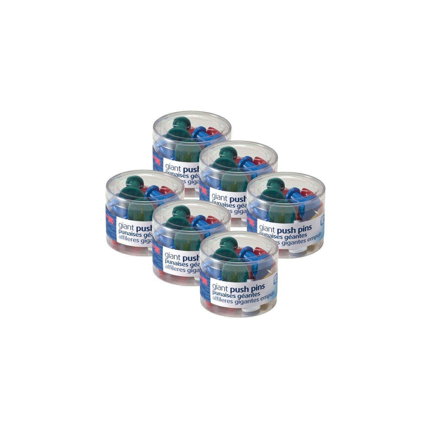 Officemate® Giant Push Pins, 12 Per Pack, 6 Packs