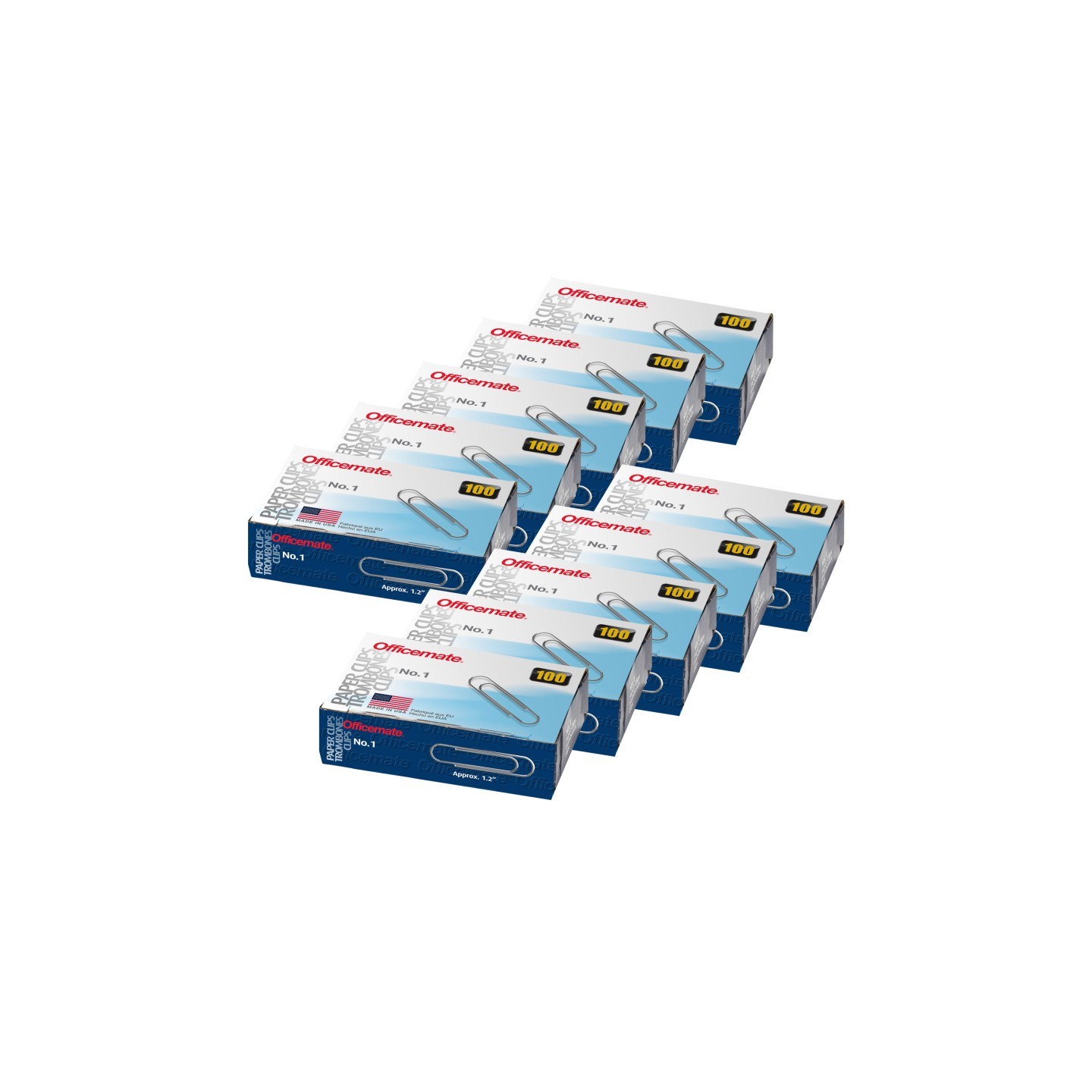 Officemate® Paper Clips, #1 Gem, 100 Per Box, 10 Boxes
