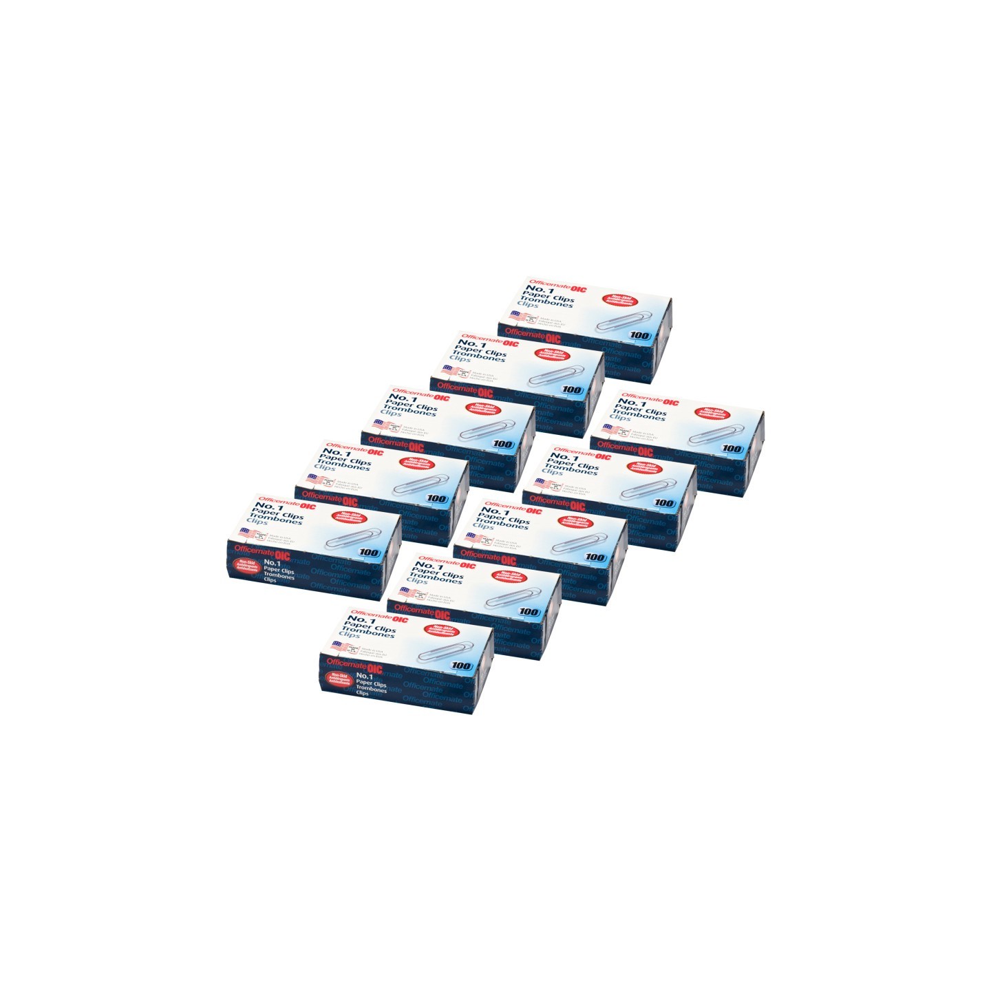 Officemate® Paper Clips, #1 Non-Skid, 100 Per Box, 10 Boxes