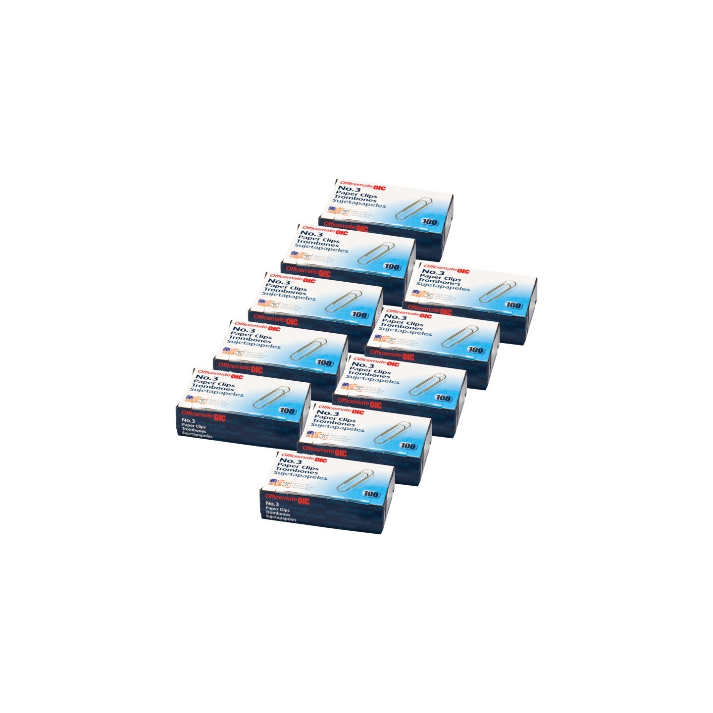 Officemate® Paper Clips, #3 Gem, 100 Per Box, 10 Boxes