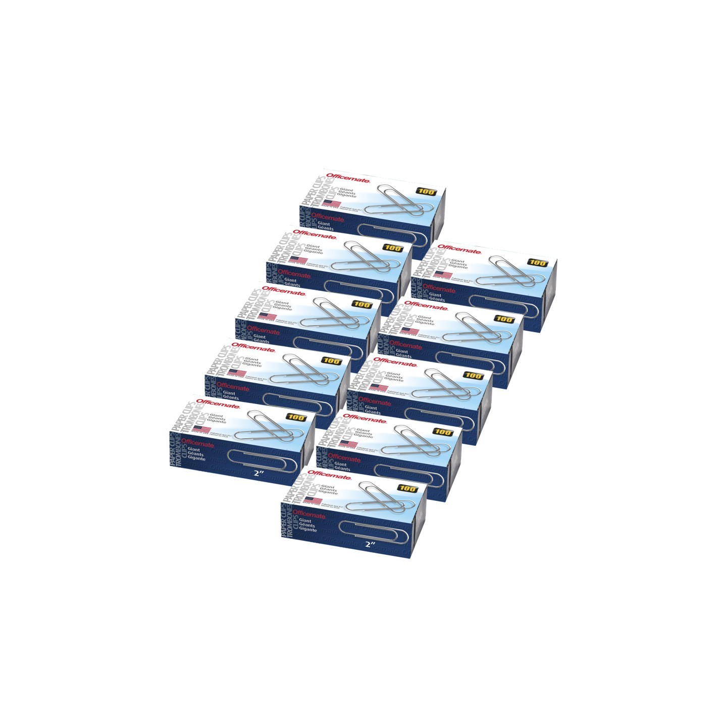 Officemate® Paper Clips, Giant Gem, 100 Per Box, 10 Boxes