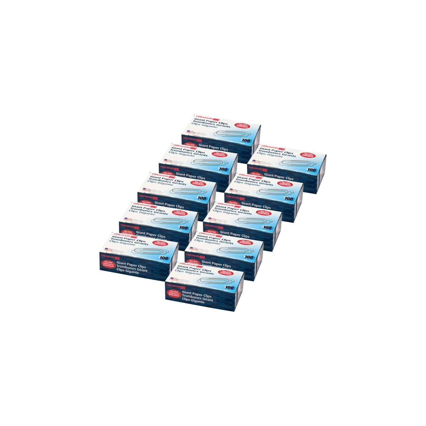 Officemate® Paper Clips, Giant Non-Skid Gem, 100 Per Box, 10 Boxes