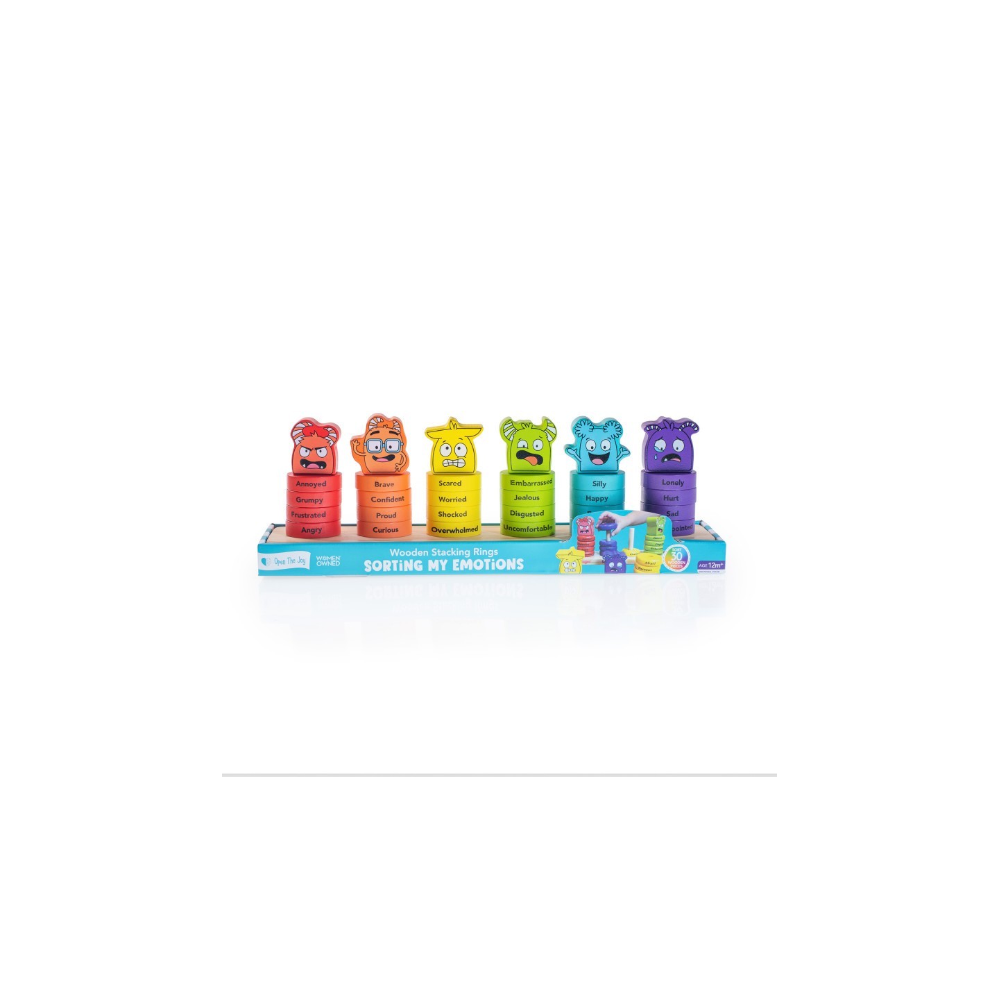 Open the Joy Emotions Stacking Rings, 30-Piece Rainbow Stacking Toy for Toddlers