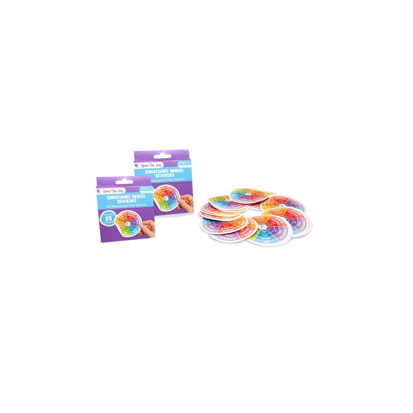 Open the Joy Emotions Wheel Sticker Class Pack, 25 Per Pack, 2 Packs