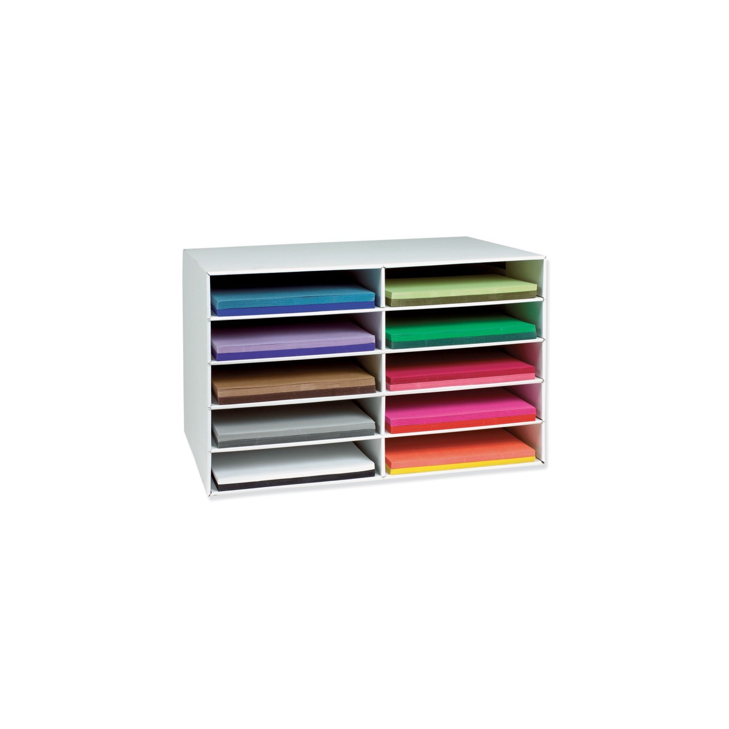 Classroom Keepers® 12" x 18" Construction Paper Storage, 10-Slot, White, 17"H x 27"W x 19"D