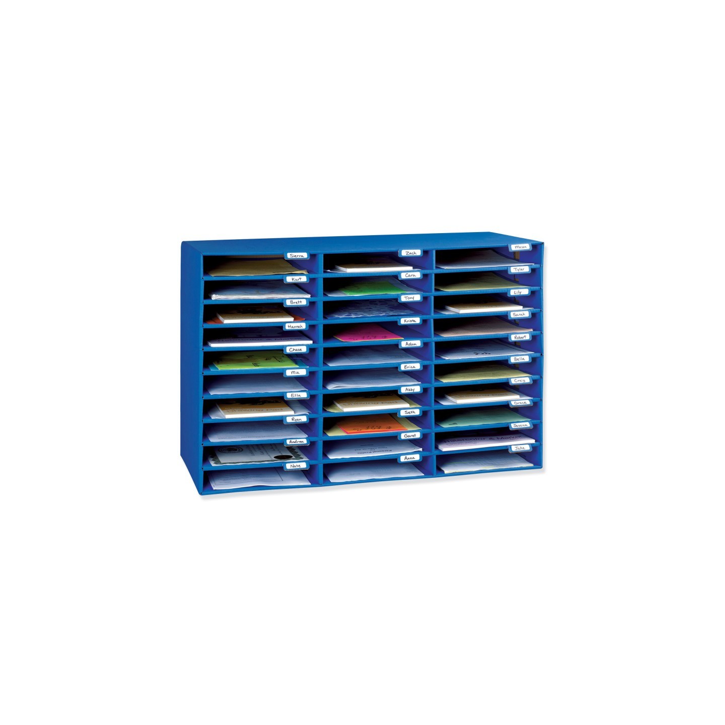 Classroom Keepers® Mailbox, 30-Slot, Blue, 21"H x 31-5/8"W x 12-3/4"D