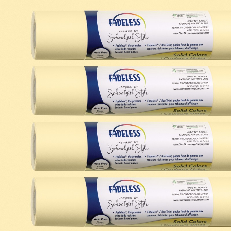 Fadeless® Schoolgirl Style Bulletin Board Paper, 48" x 12', Lemon Drop, 4 Rolls